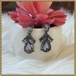Black Purple Crystal Teardrop Dangle Earrings